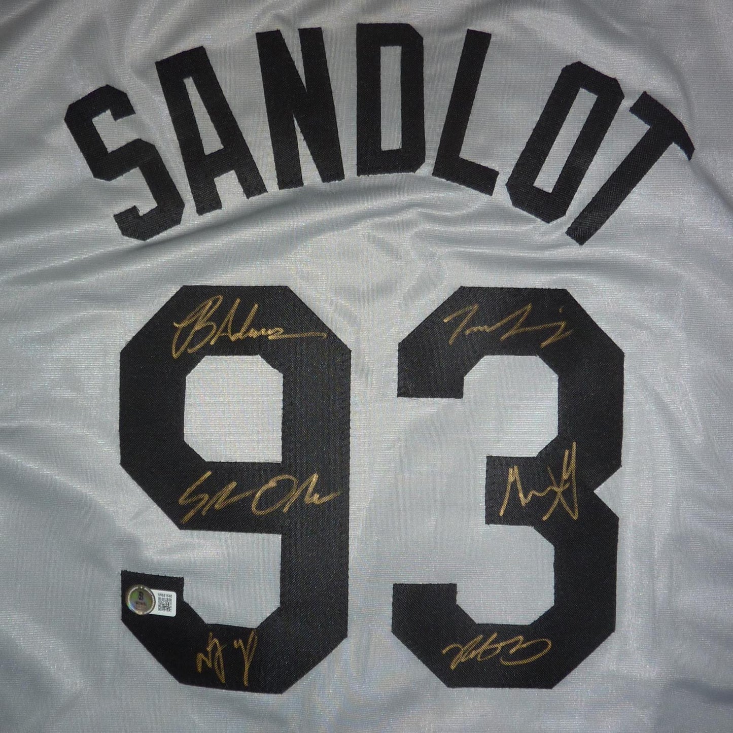 The Sandlot Cast Autographed (Grey #93) Custom Baseball Jersey - 6 Signatures - Beckett