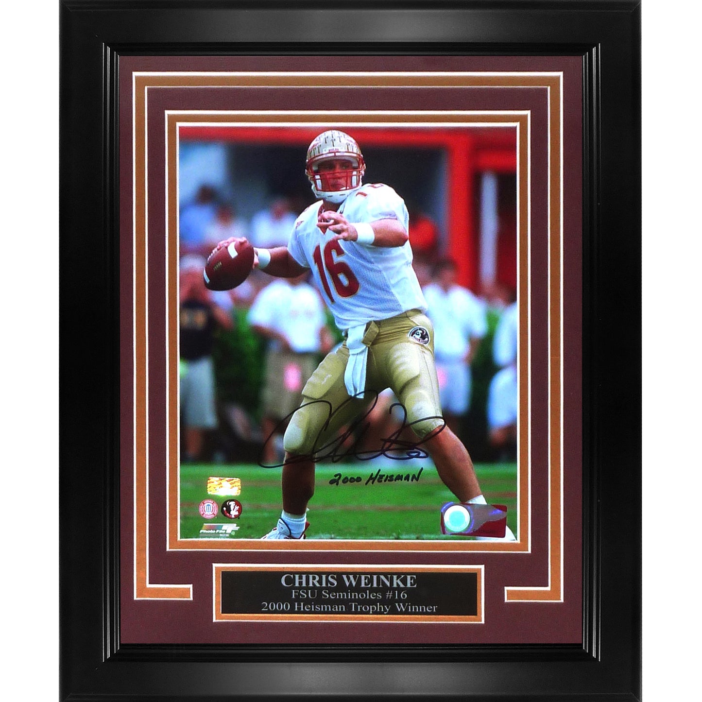 Chris Weinke Autographed FSU Florida State Seminoles Deluxe Framed 8x10 Photo w/ "2000 Heisman"