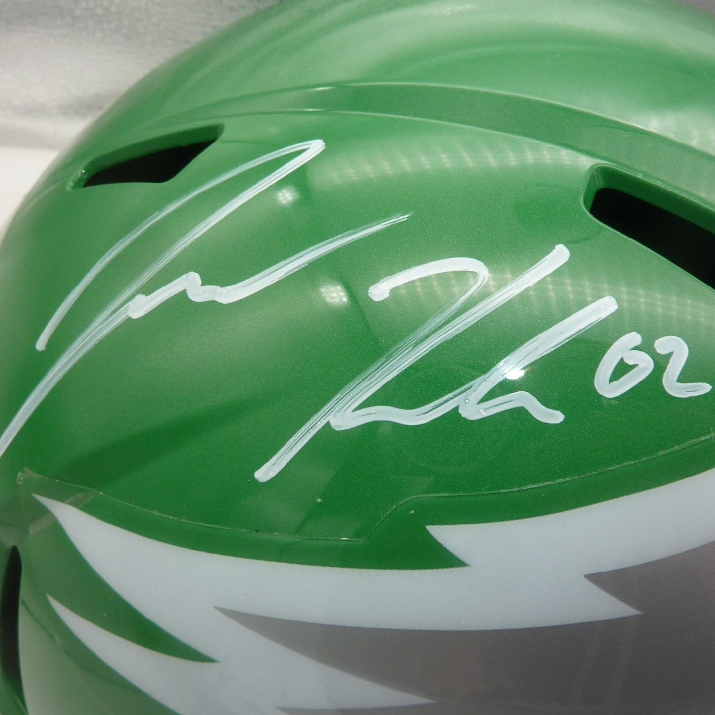 Jason Kelce Autographed Philadelphia Eagles (Throwback Green) Deluxe Full-Size Replica Helmet - PSA