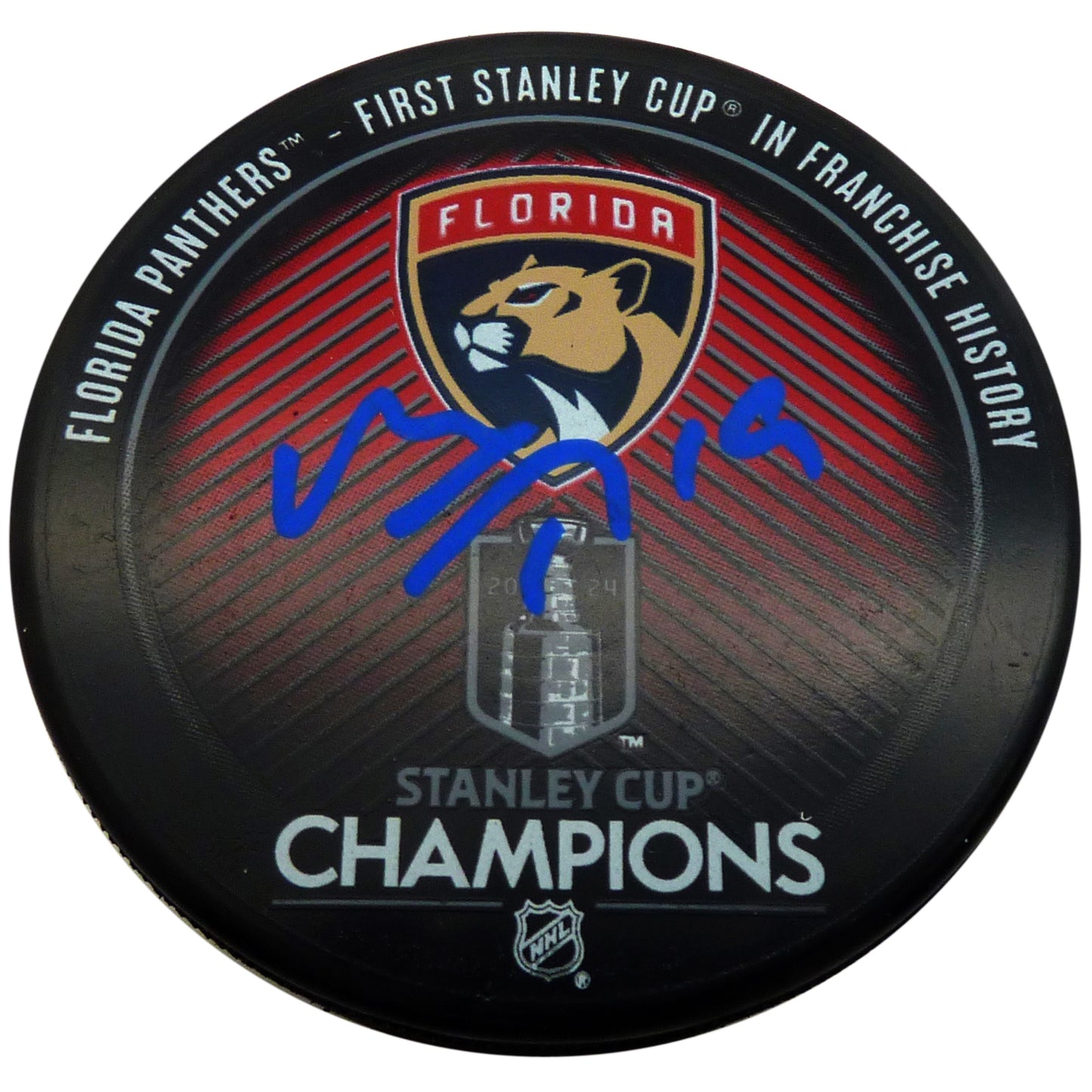 Matthew Tkachuk Autographed Florida Panthers (2024 Stanley Cup Champions) Logo Hockey Puck - JSA