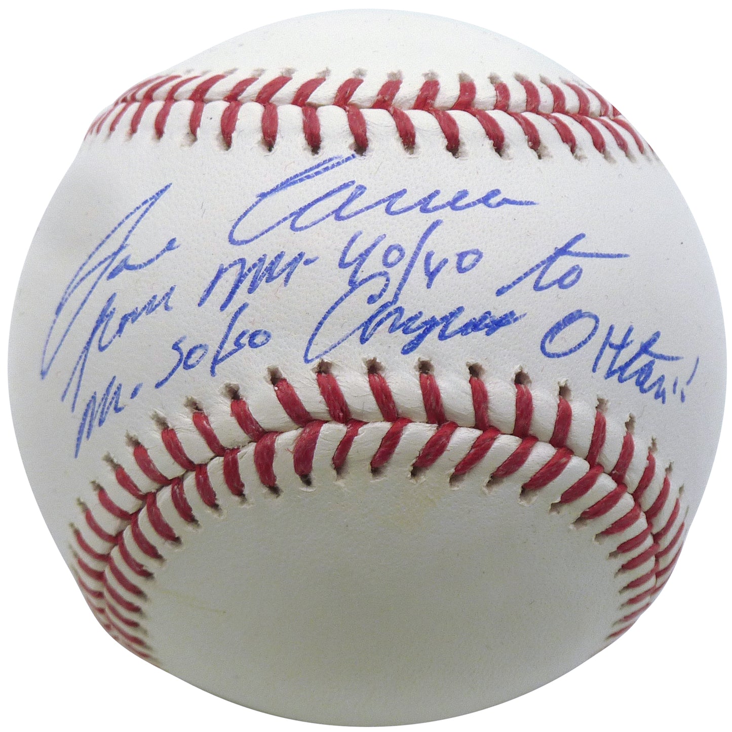 Jose Canseco Autographed MLB Baseball w/ "From Mr 40/40 to Mr 50/50 Congrats Ohtani" - JSA