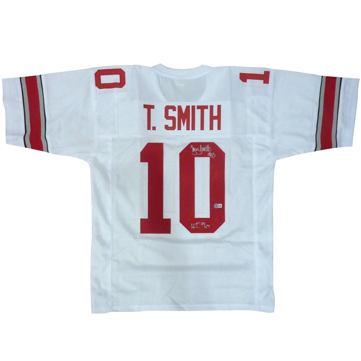 Troy Smith Autographed Ohio State Buckeyes (White #10) Custom Jersey w/ "Heisman 06" - Beckett
