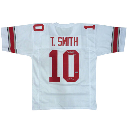 Troy Smith Autographed Ohio State Buckeyes (White #10) Custom Jersey w/ "Heisman 06" - Beckett