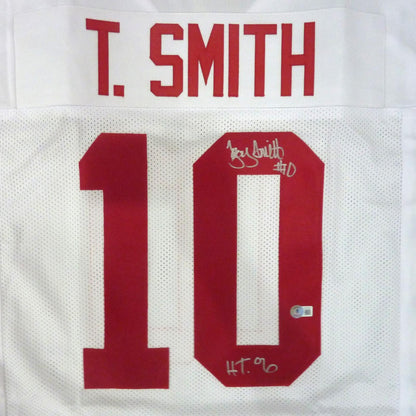 Troy Smith Autographed Ohio State Buckeyes (White #10) Custom Jersey w/ "Heisman 06" - Beckett