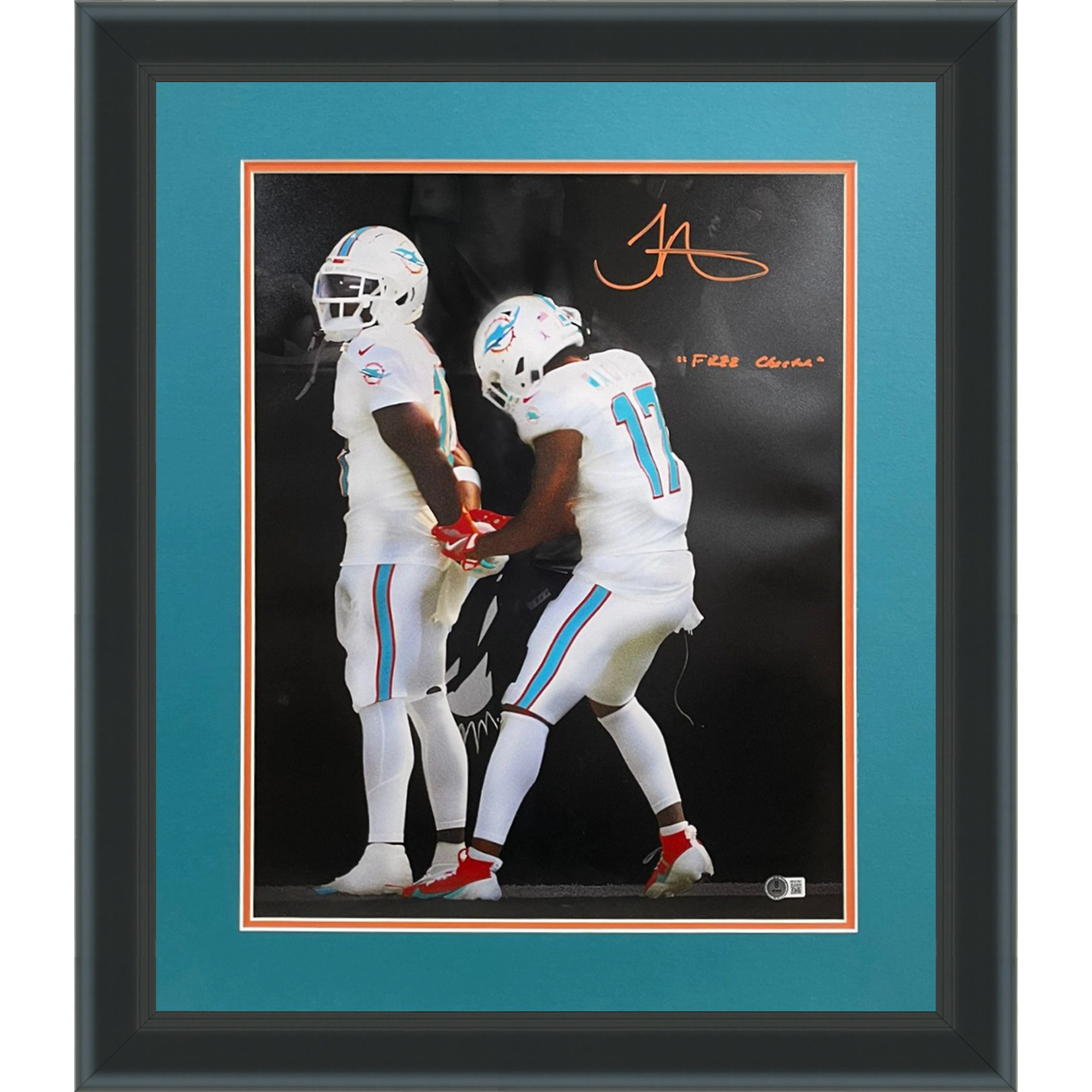 Tyreek Hill Autographed Miami Dolphins (Handcuffs Celebration Spotlight) Deluxe Framed 16x20 Photo w/ 