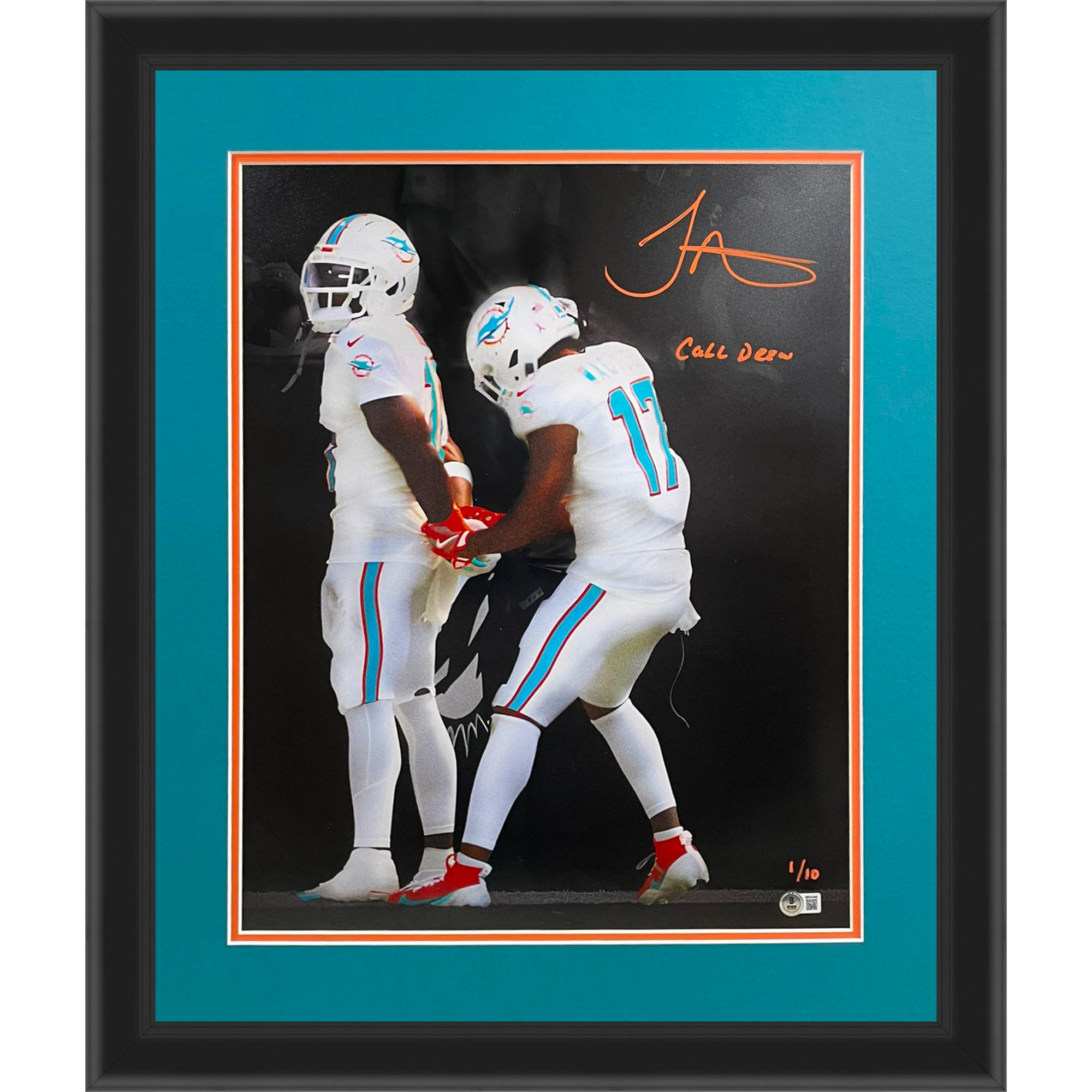 Tyreek Hill Autographed Miami Dolphins (Handcuffs Celebration Spotlight) Deluxe Framed 16x20 Photo w/ 