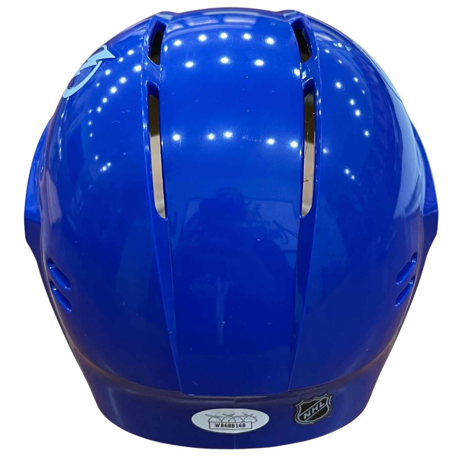 blue mini motorcycle helmet Brandon Hagel Autographed Tampa Bay Lightning Blue Skaters Mini Helmet
