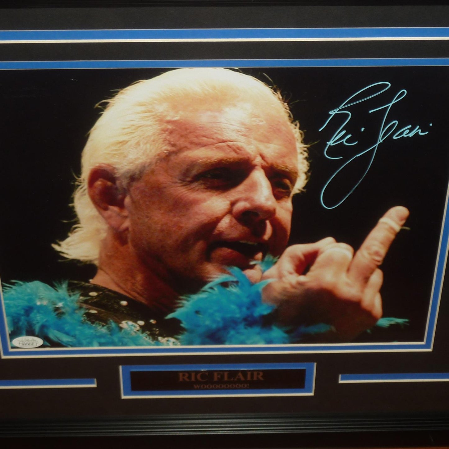 Ric Flair Autographed WWF Wrestling (Middle Finger) Deluxe Framed 11x14 Photo - JSA