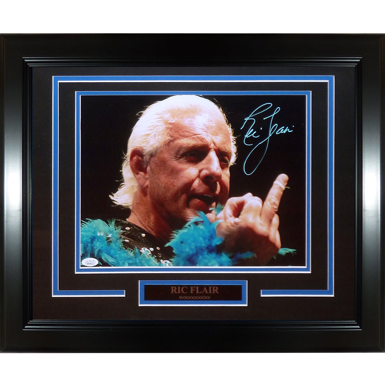 Ric Flair Autographed WWF Wrestling (Middle Finger) Deluxe Framed 11x14 Photo - JSA