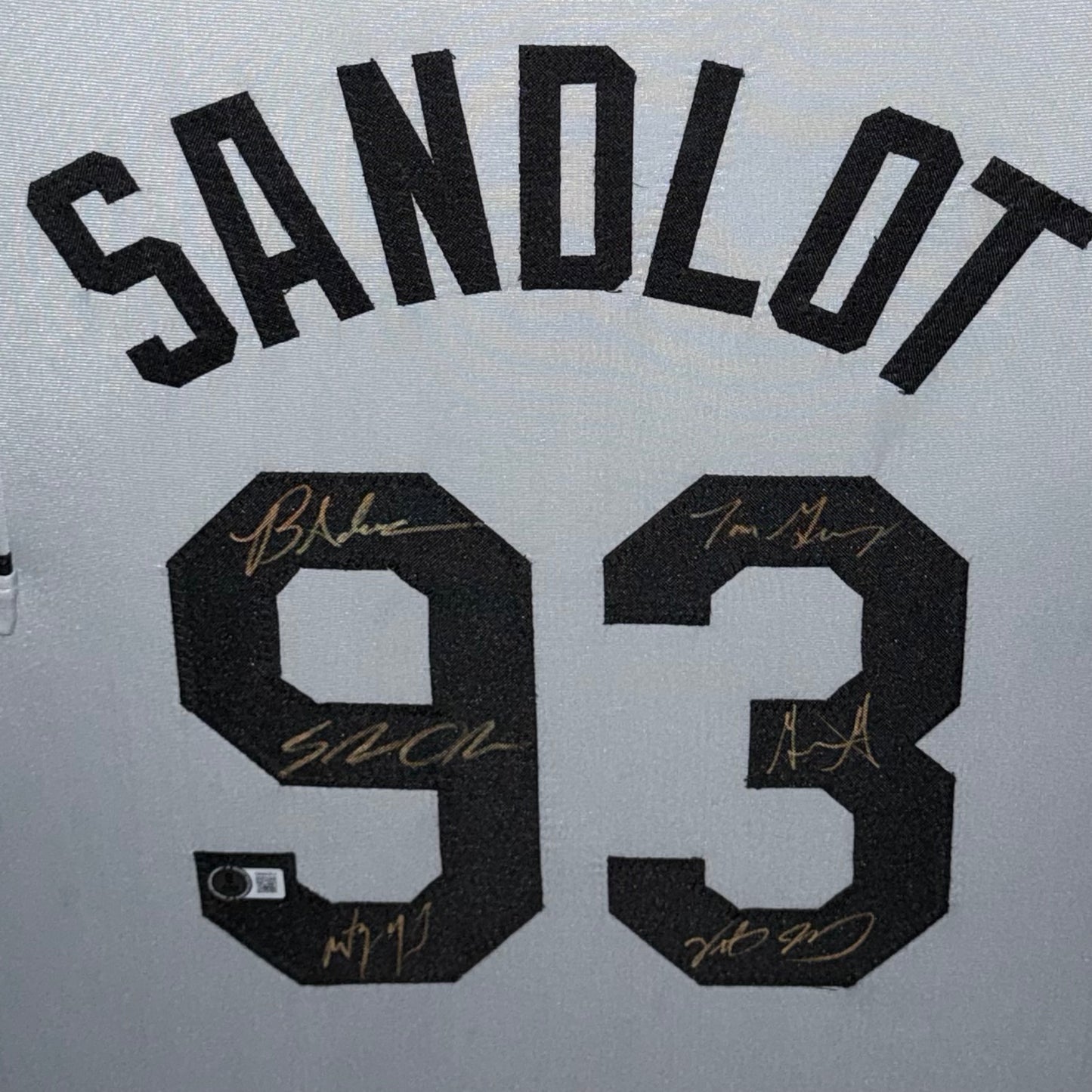 The Sandlot Cast Autographed (Grey #93) Framed Custom Baseball Jersey - 6 Signatures - Beckett