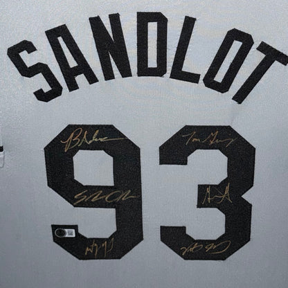The Sandlot Cast Autographed (Grey #93) Framed Custom Baseball Jersey - 6 Signatures - Beckett