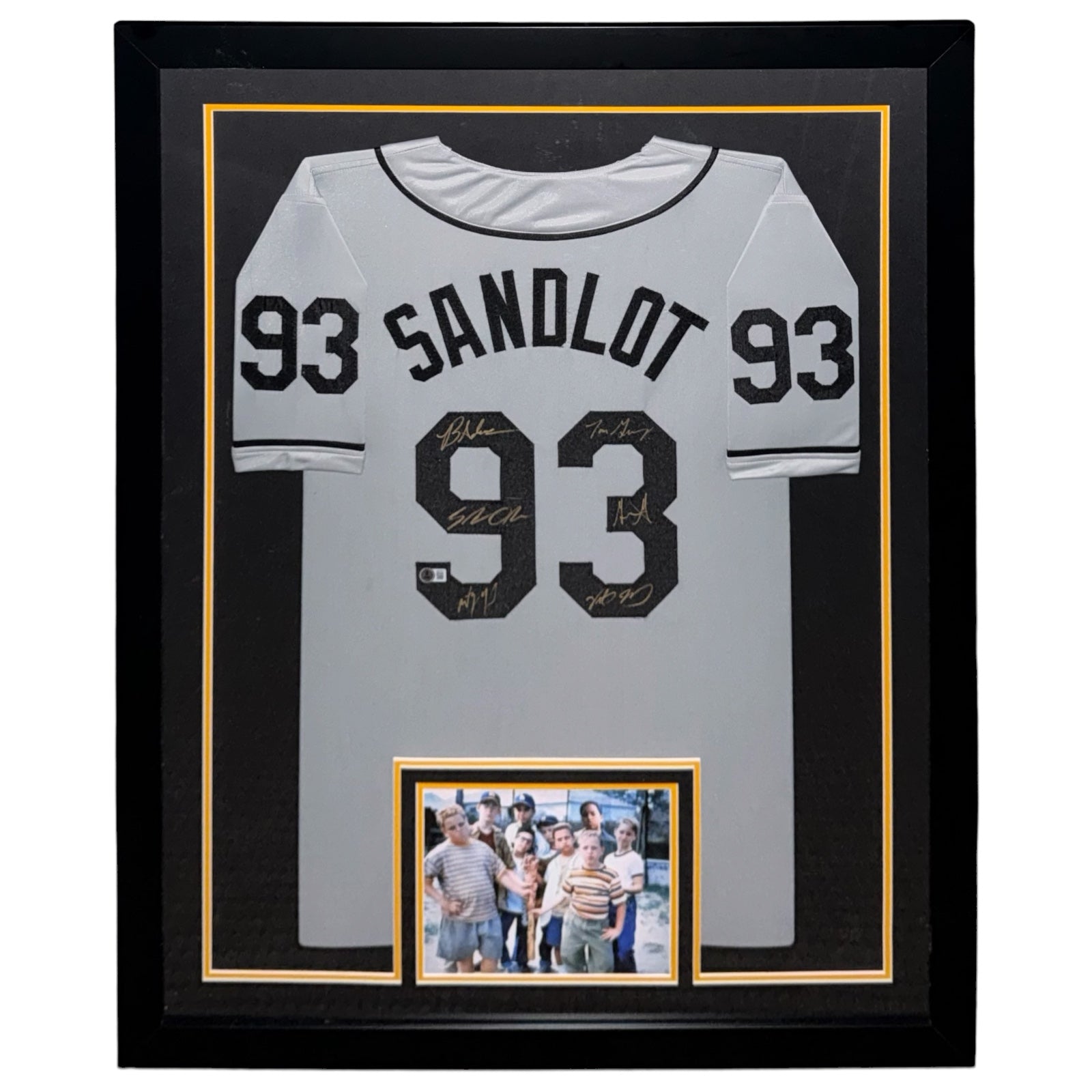 The Sandlot Cast Autographed (Grey #93) Framed Custom Baseball Jersey - 6 Signatures - Beckett