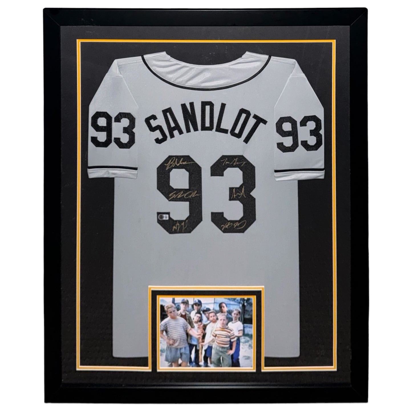 The Sandlot Cast Autographed (Grey #93) Framed Custom Baseball Jersey - 6 Signatures - Beckett