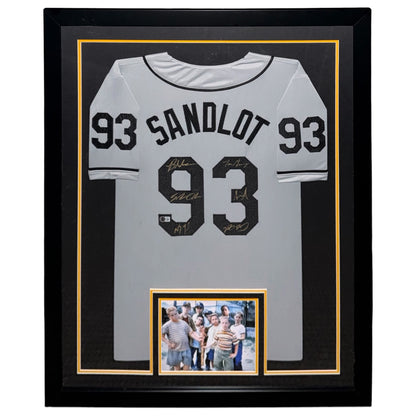 The Sandlot Cast Autographed (Grey #93) Framed Custom Baseball Jersey - 6 Signatures - Beckett