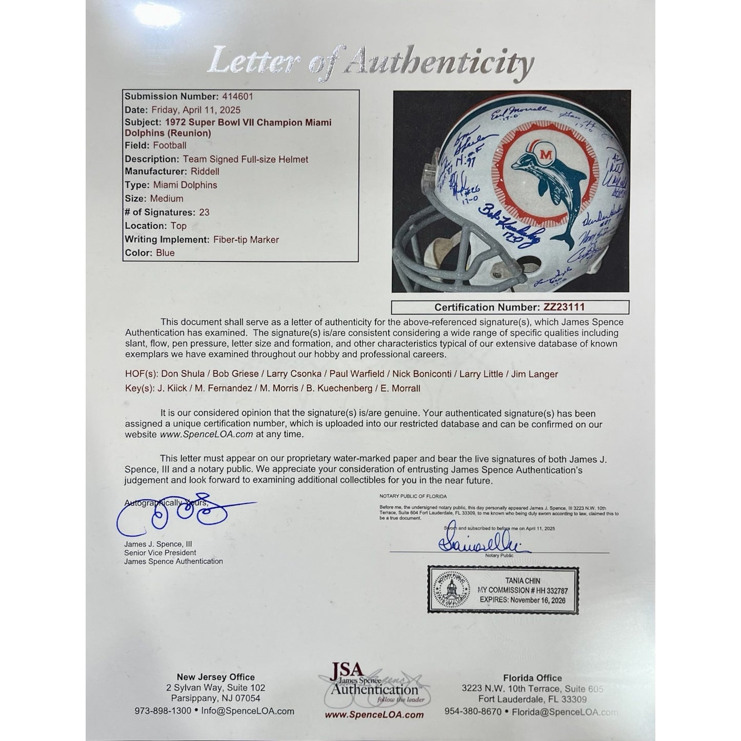 1972 Miami Dolphins Team And Don Shula Autographed (Throwback) Deluxe Full-Size Replica Helmet - 23 signatures CSA