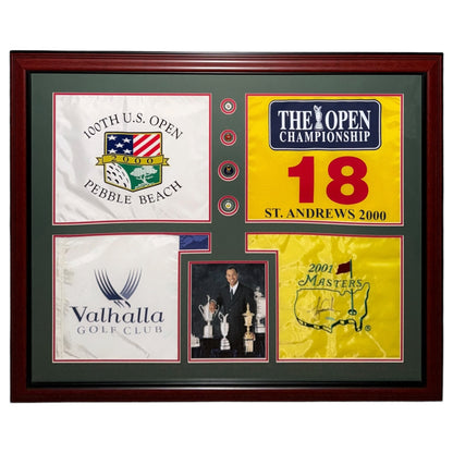 Tiger Woods Autographed Masters Flag Tiger Slam Deluxe Framed Piece - 2000 US Open, British Open, PGA Championship, 2001 Masters
