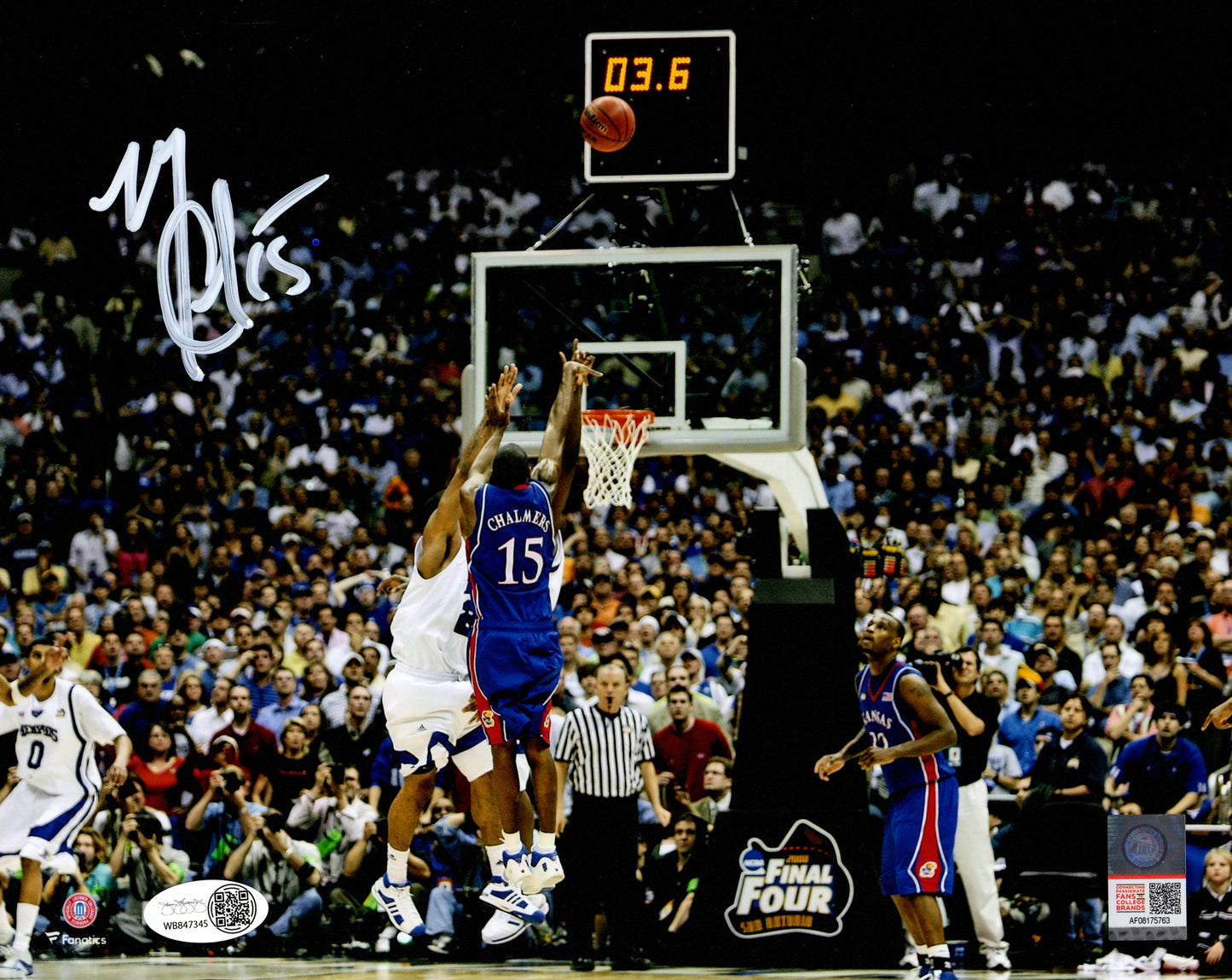Mario Chalmers Autographed Kansas Jayhawks (2008 Final Four Shot) 8x10 Photo - JSA