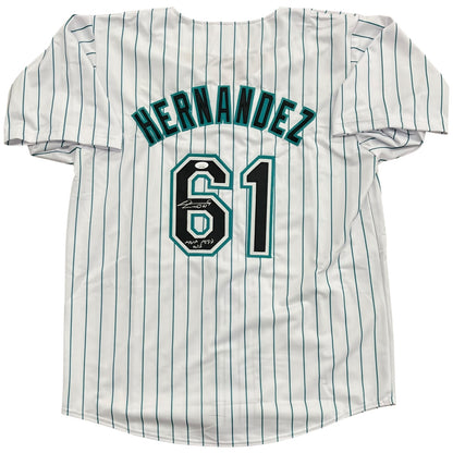 Livan Hernandez Autographed Florida Marlins (Pinstripe #61) Custom Jersey w/ "MVP 1997 WS" - JSA