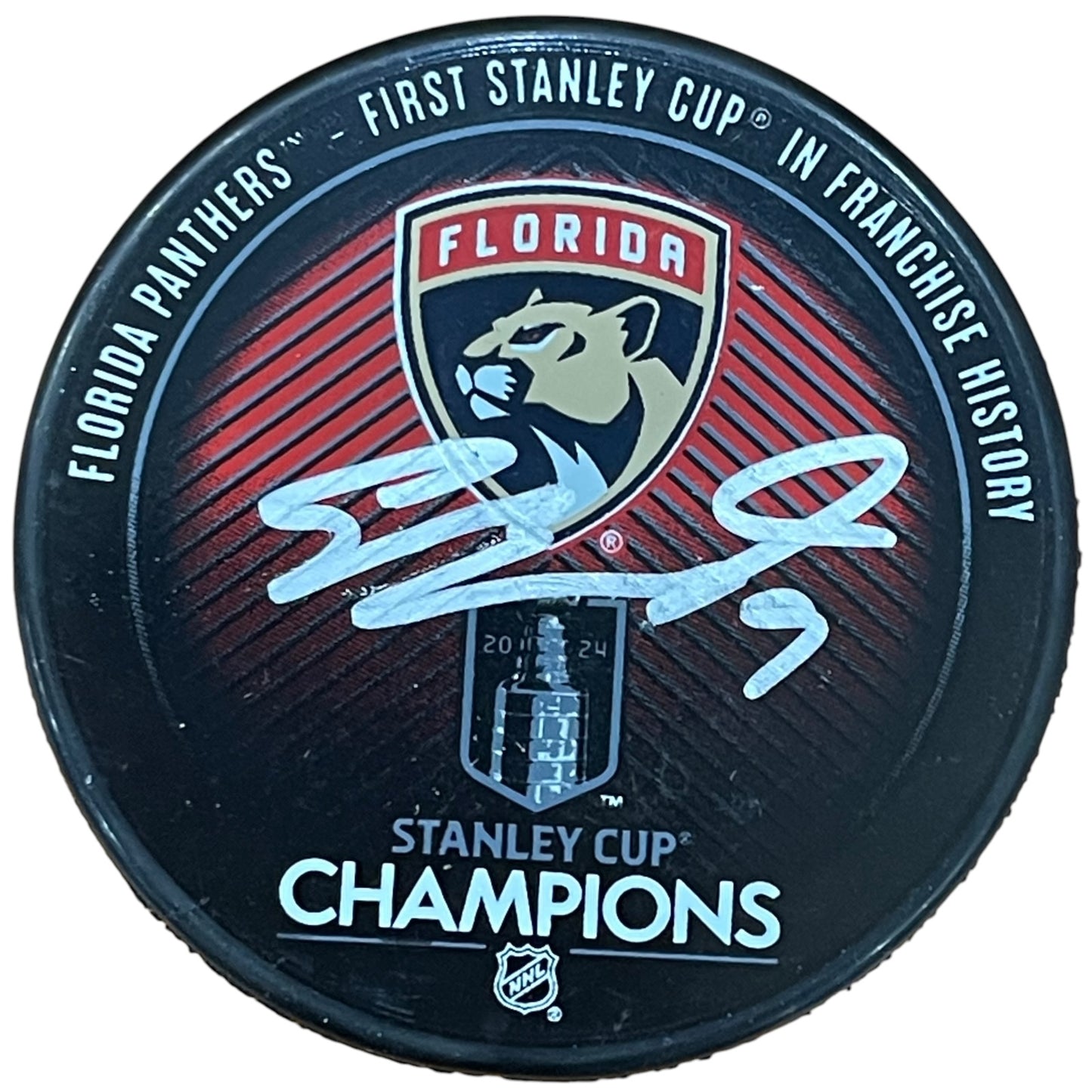 Sam Bennett Autographed Florida Panthers (Stanley Cup Champs Logo) Hockey Puck - JSA