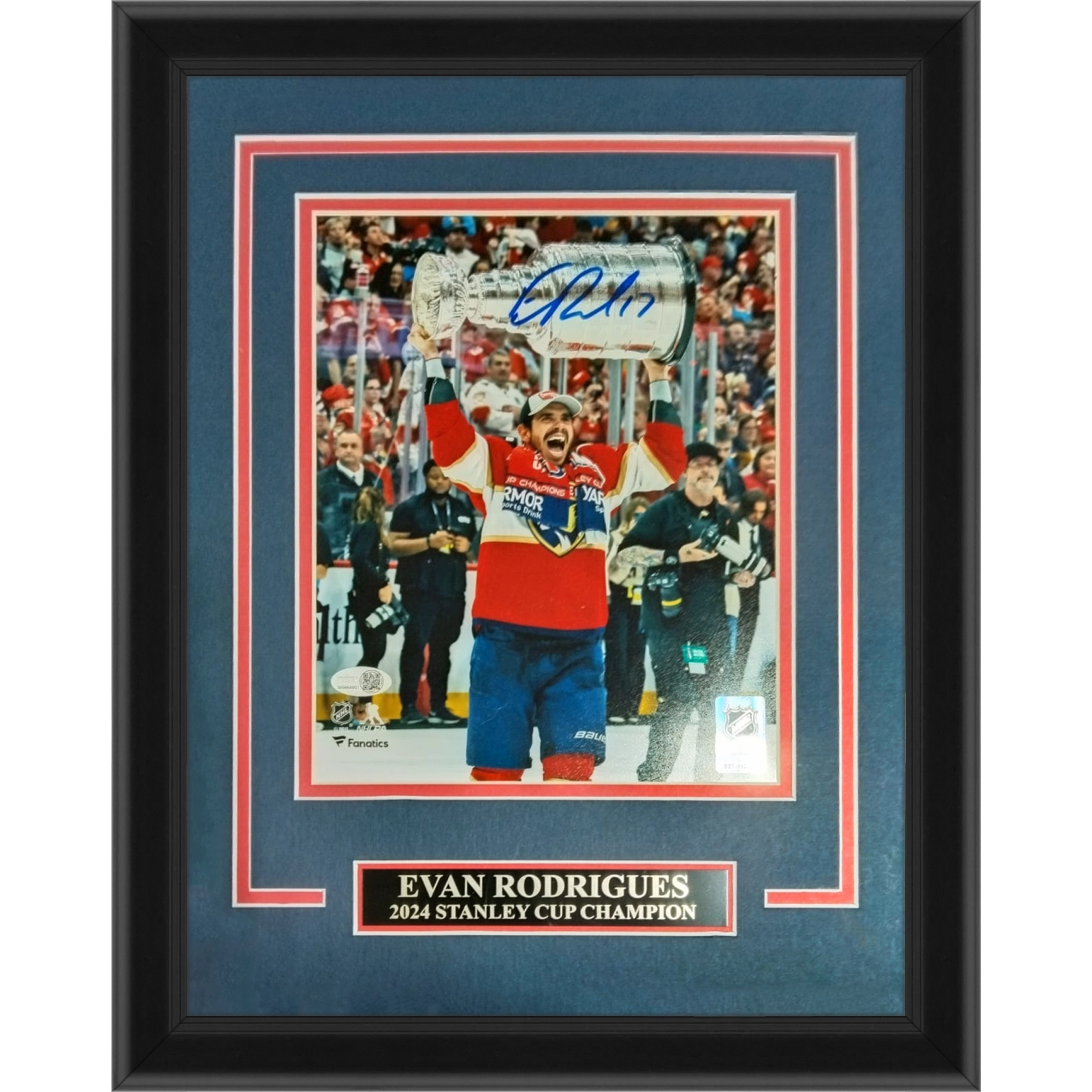 Evan Rodrigues Autographed Florida Panthers (Stanley Cup Trophy) Deluxe Framed 8x10 Photo - JSA