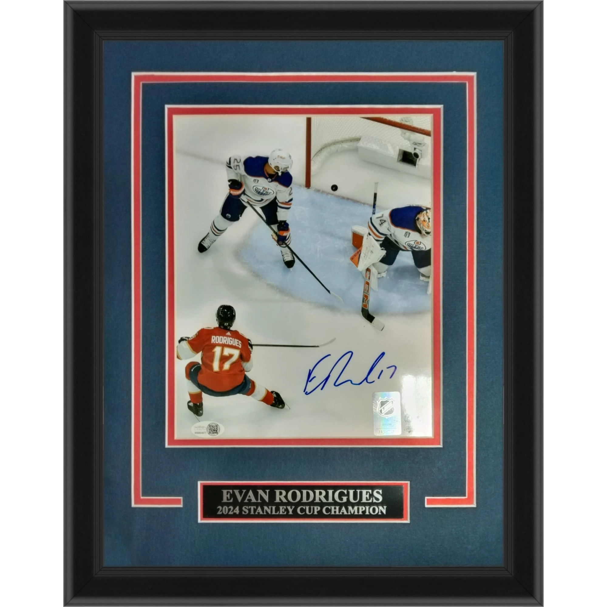 Evan Rodrigues Autographed Florida Panthers (Stanley Cup Goal) Deluxe Framed 8x10 Photo - JSA