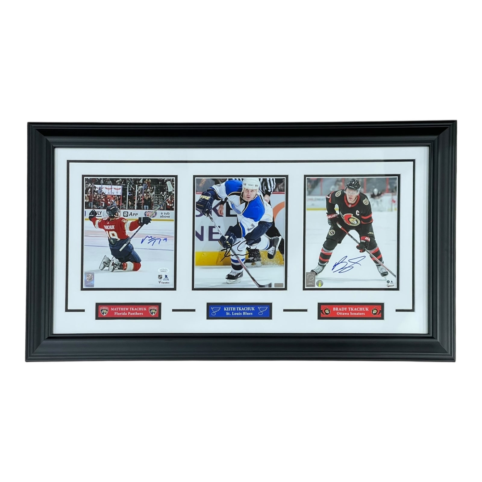 Tkachuk Family - Matthew, Brady and Keith Autographed Hockey 8x10 Photo Triple Framed Piece