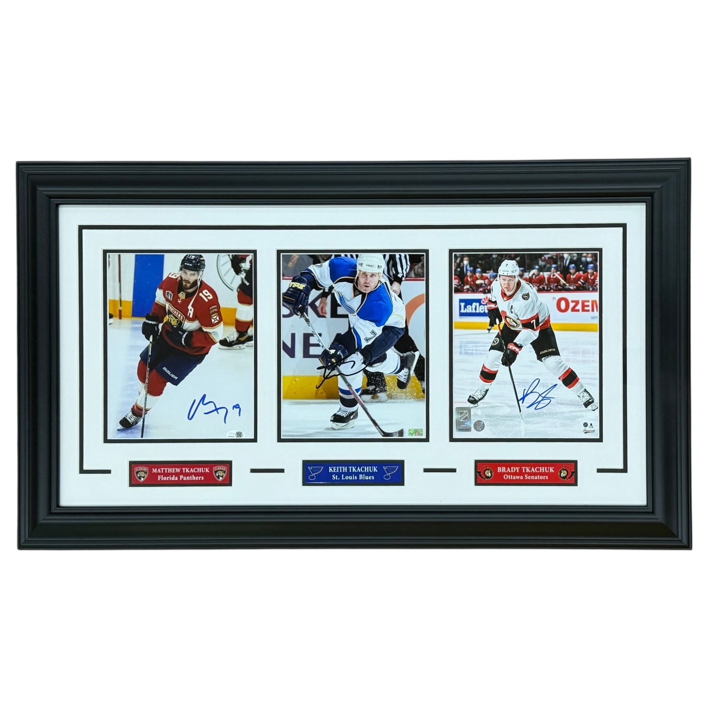 Tkachuk Family - Matthew, Brady and Keith Autographed Hockey 8x10 Photo Triple Framed Piece