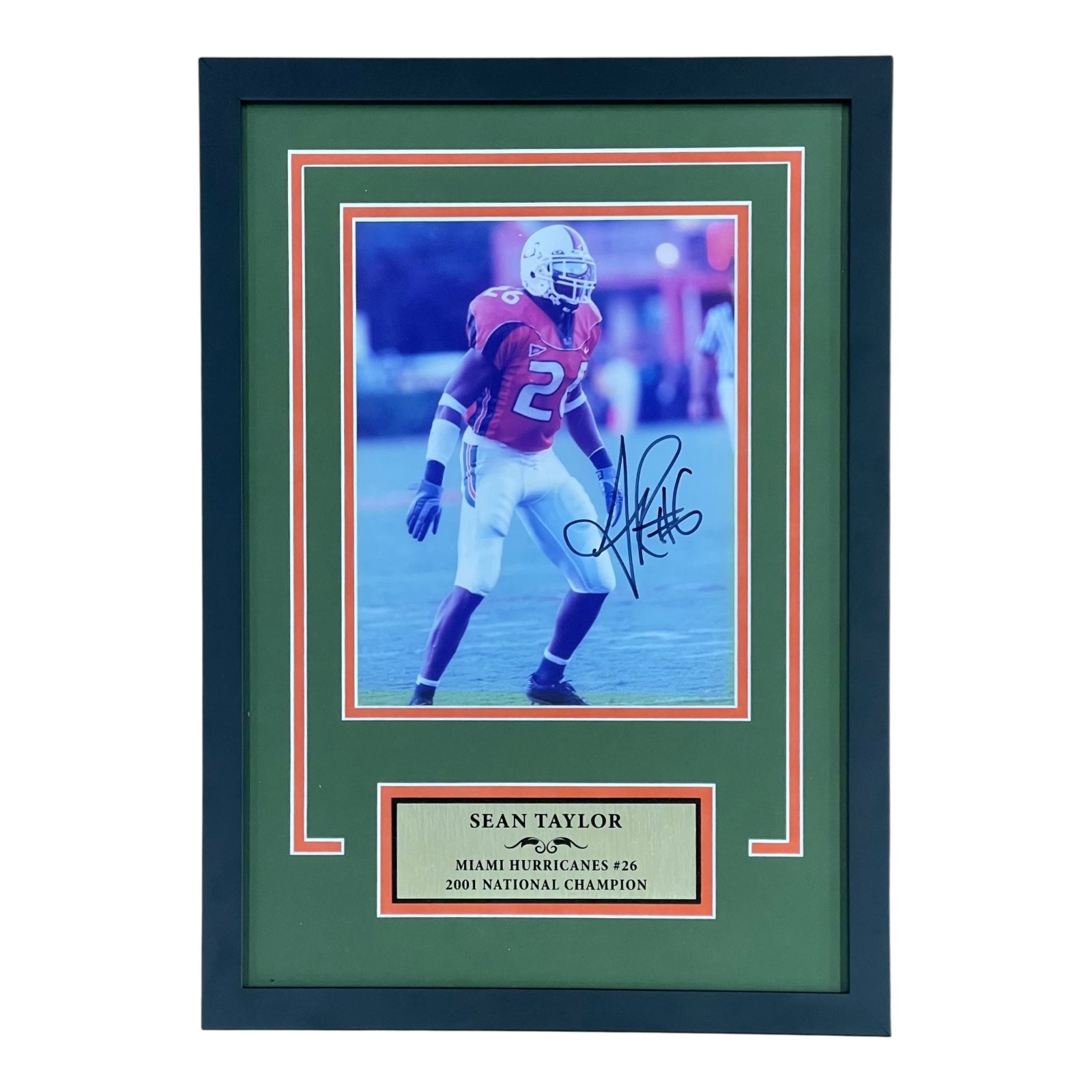 Sean Taylor Autographed Miami Hurricanes Deluxe Framed 8x10 Photo - JSA Full Letter