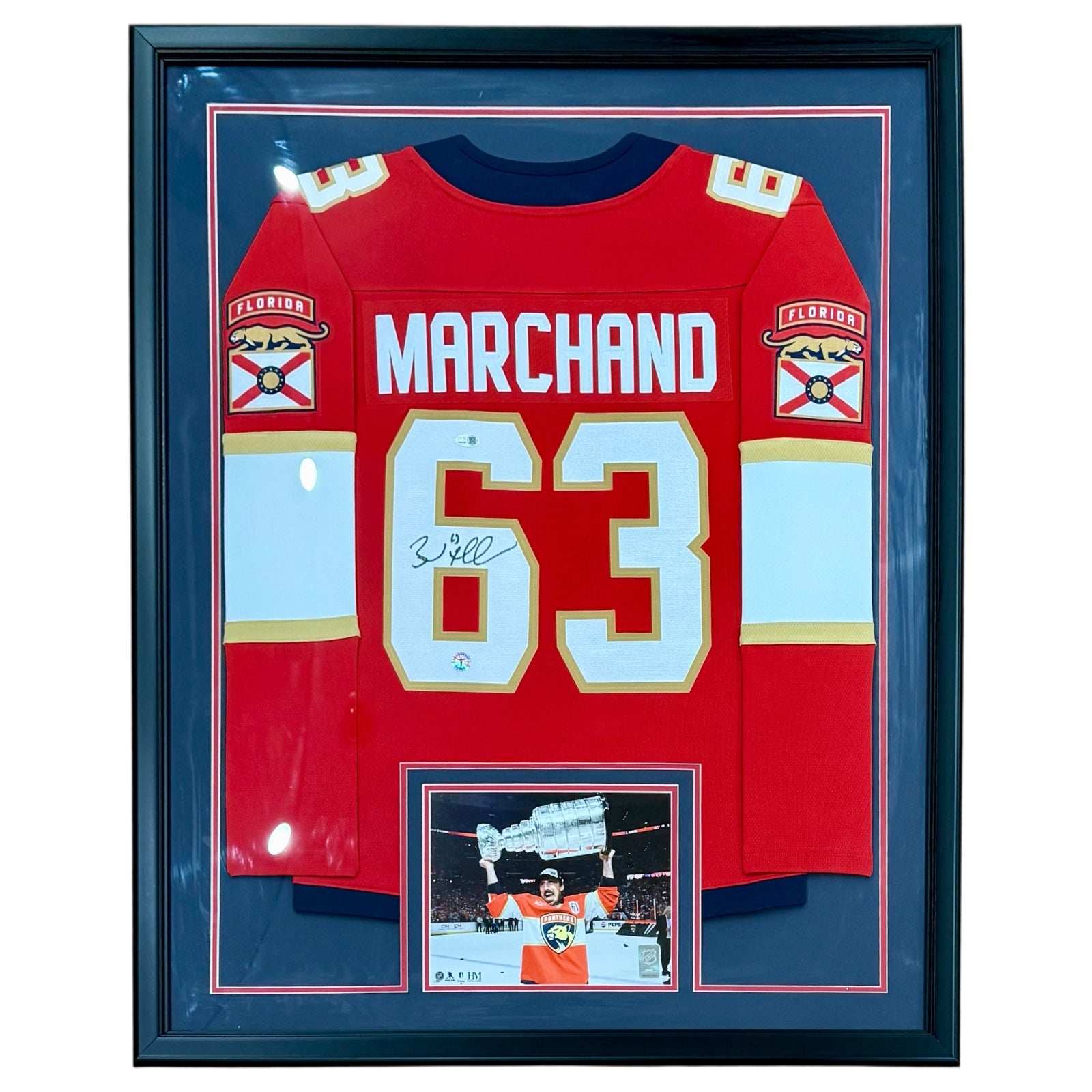 Brad Marchand Autographed Florida Panthers (Red #63) Authentic Vertical Framed Jersey - JSA