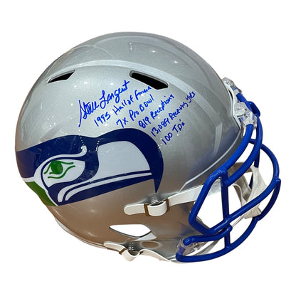 Steve Largent Autographed Seattle Seahawks (Throwback) Deluxe Full Size Replica Helmet w/ Multiple Stat Inscriptions