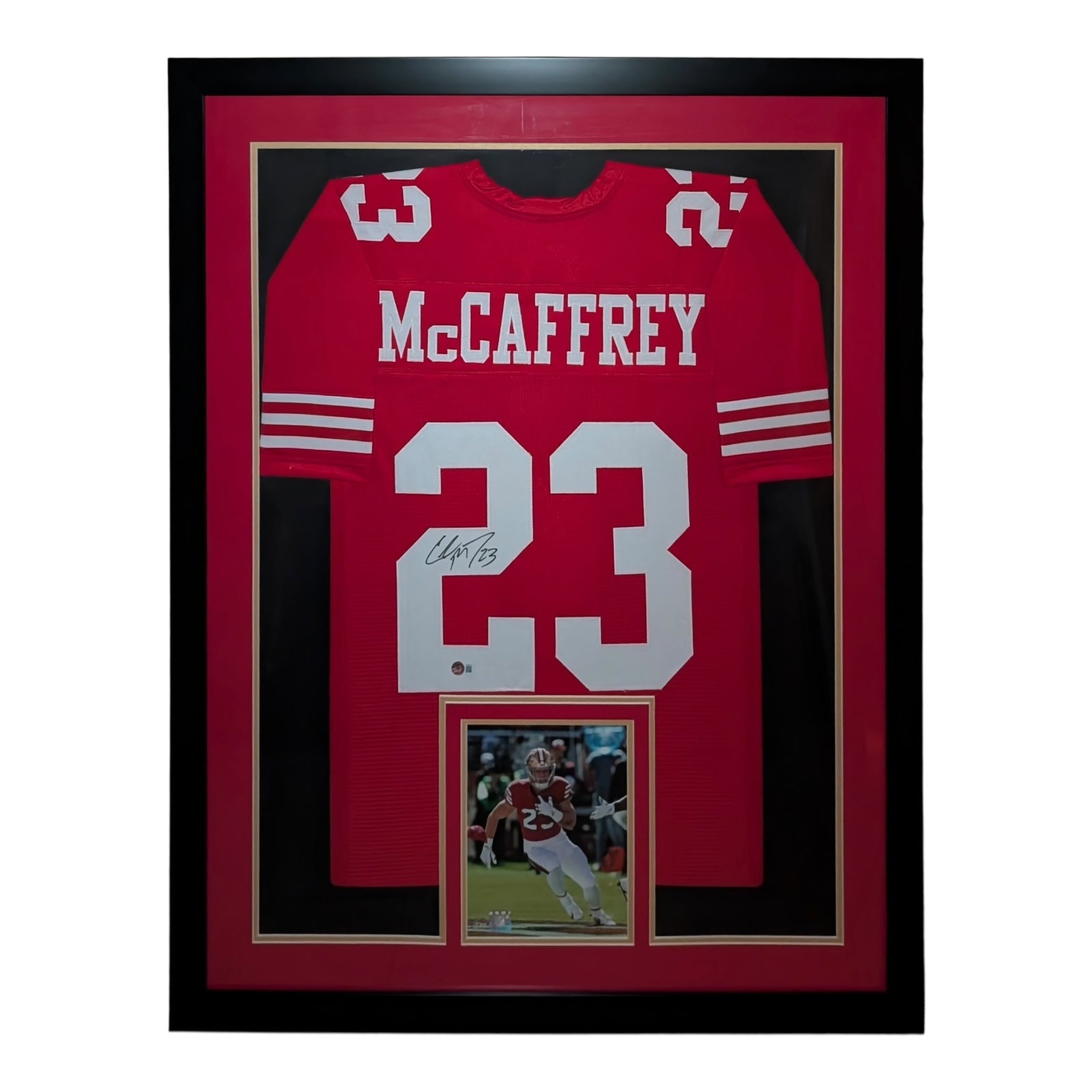 Christian McCaffrey Autographed San Francisco 49ers (Red #23) Framed Jersey