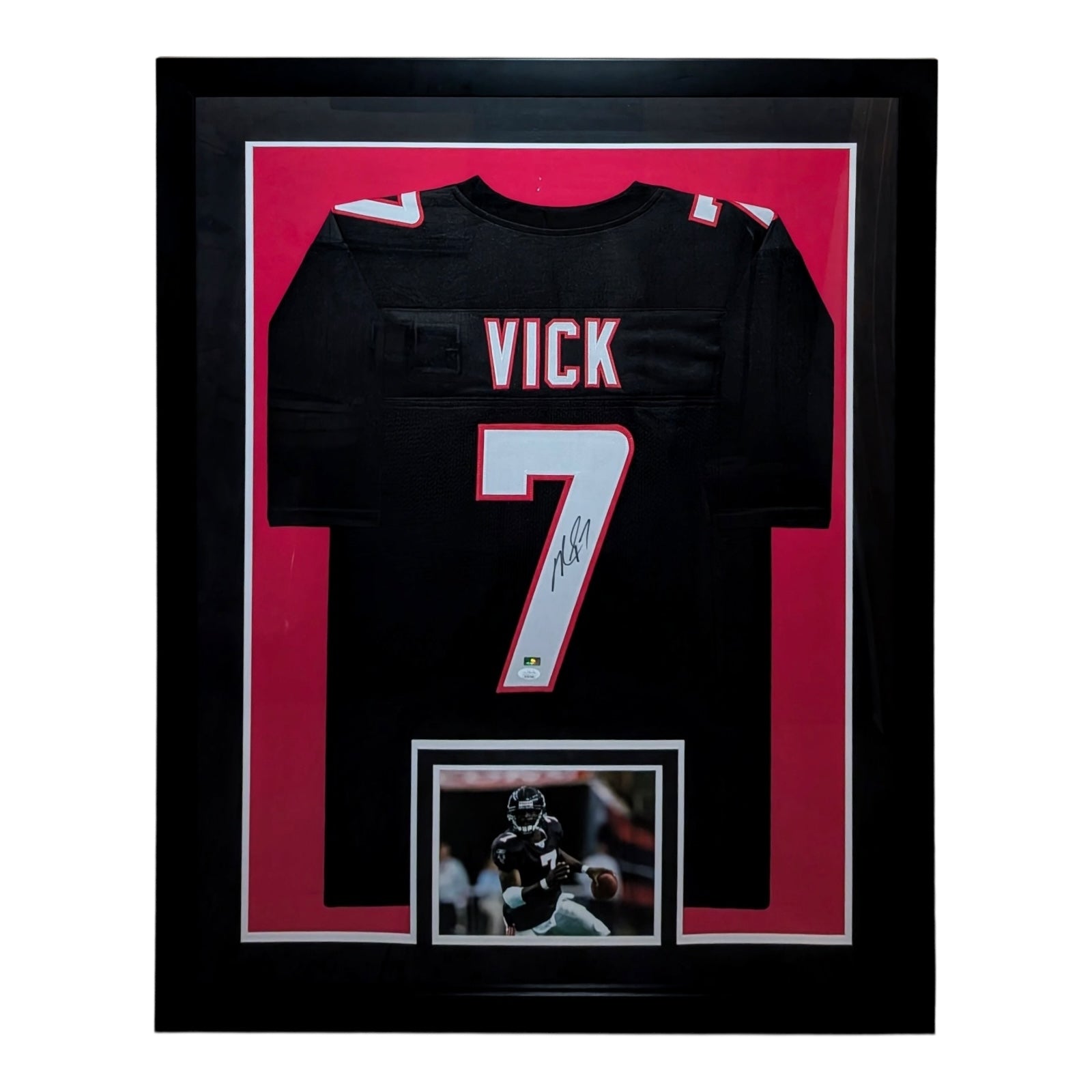 Michael Vick Autographed Atlanta Falcons (Black #7) Vertical Framed Jersey