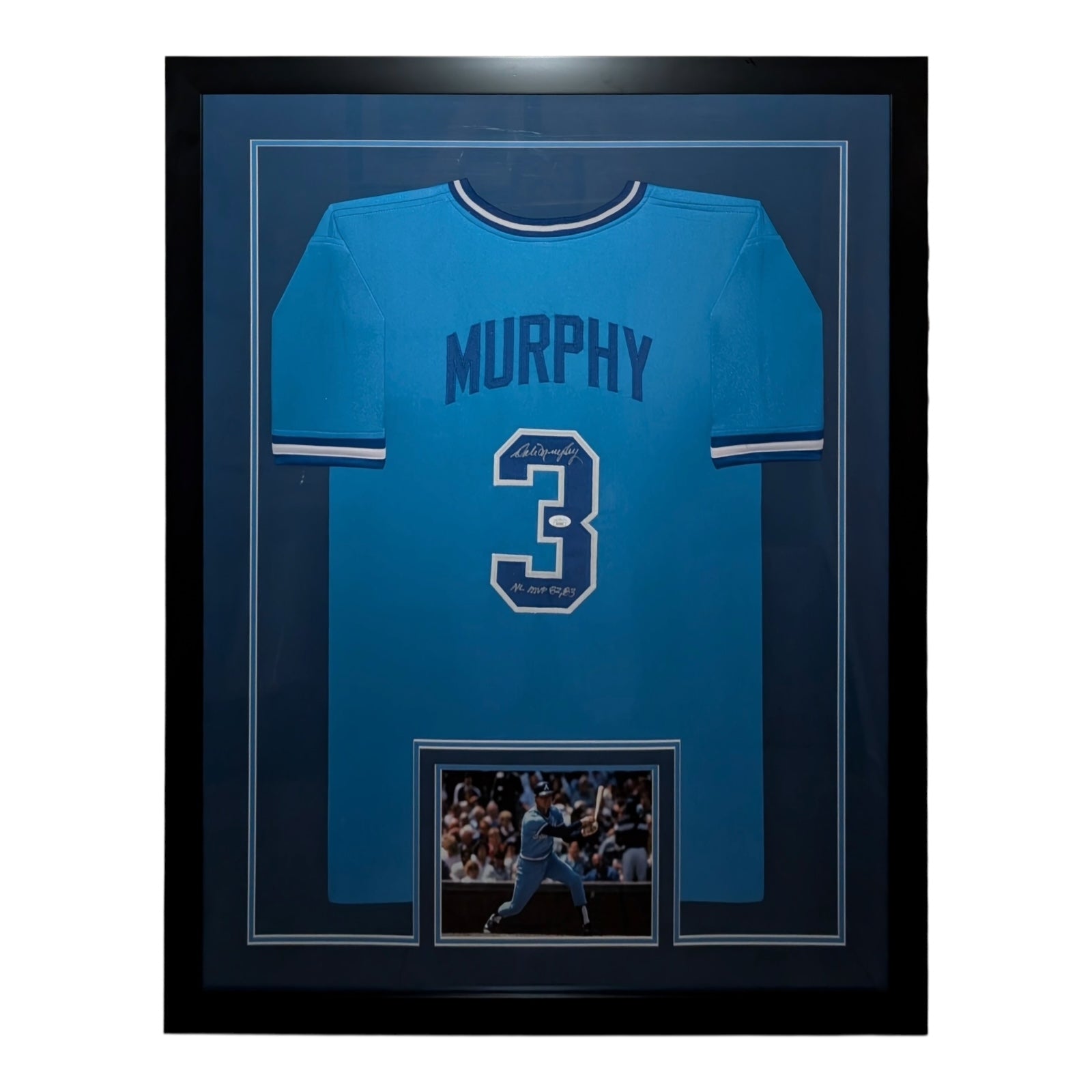 Dale Murphy Autographed Atlanta Braves (Throwback Blue #3) Vertical Framed Jersey