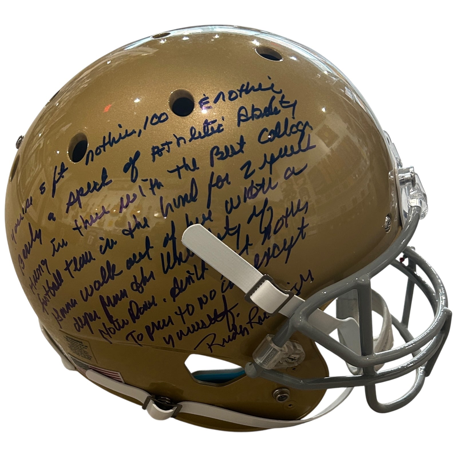 Rudy Ruettiger Autographed Notre Dame Irish Deluxe Full-Size Replica Helmet w/ Long Movie Quote