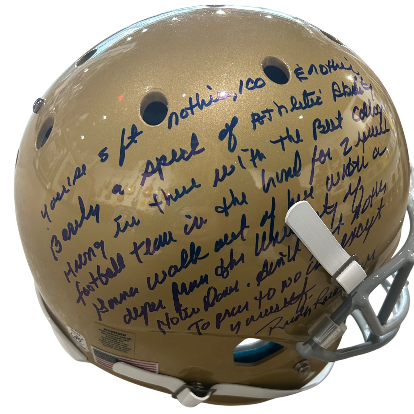 Rudy Ruettiger Autographed Notre Dame Irish Deluxe Full-Size Replica Helmet w/ Long Movie Quote
