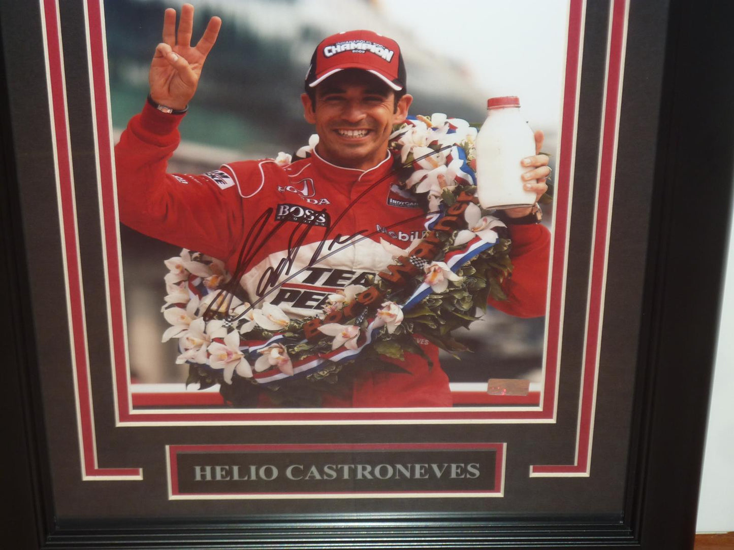 Helio Castroneves Autographed IndyCar Deluxe Framed 8x10 Photo