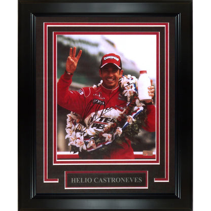 Helio Castroneves Autographed IndyCar Deluxe Framed 8x10 Photo