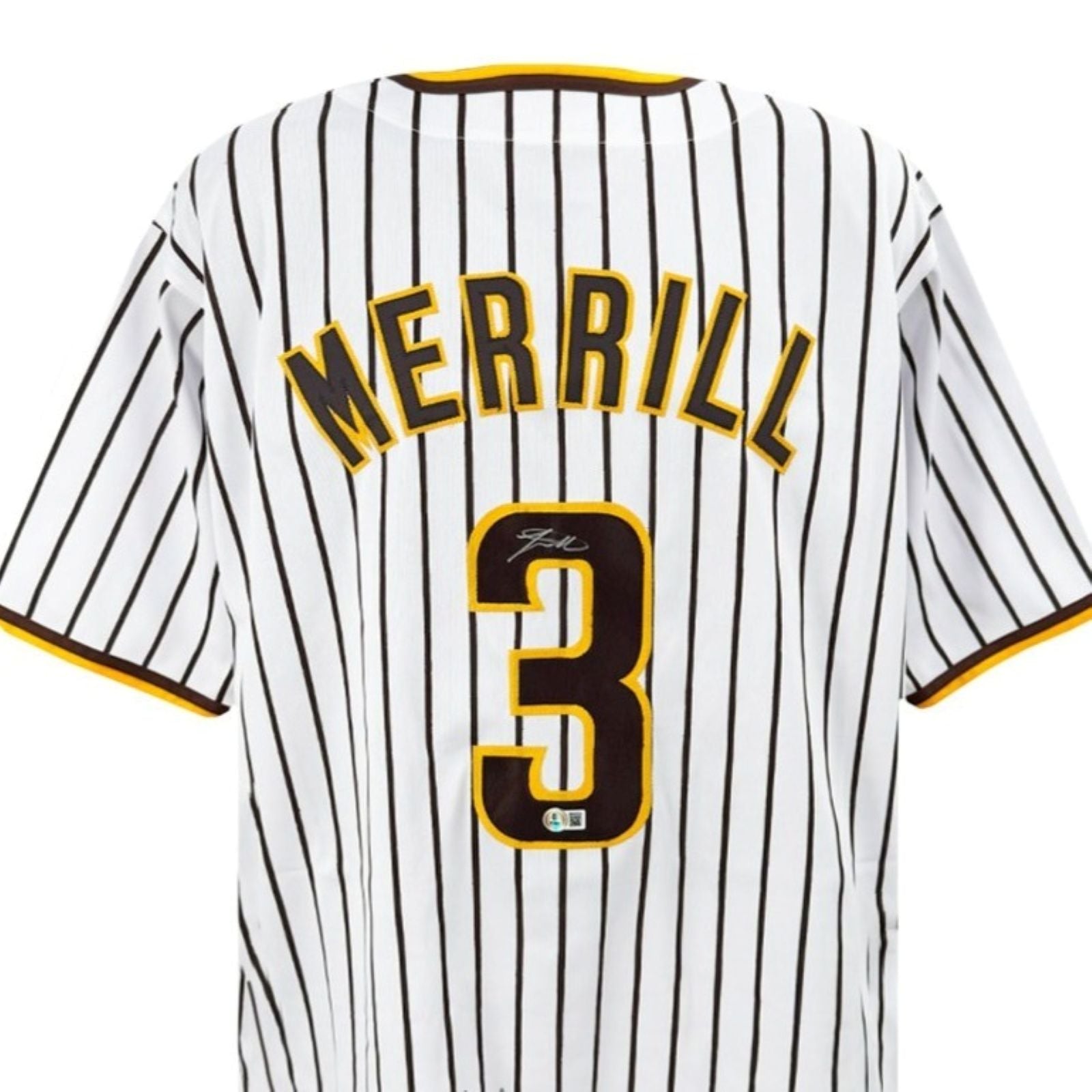 Jackson Merrill Autographed San Diego (White Pinstripe #3) Custom Jersey - Beckett