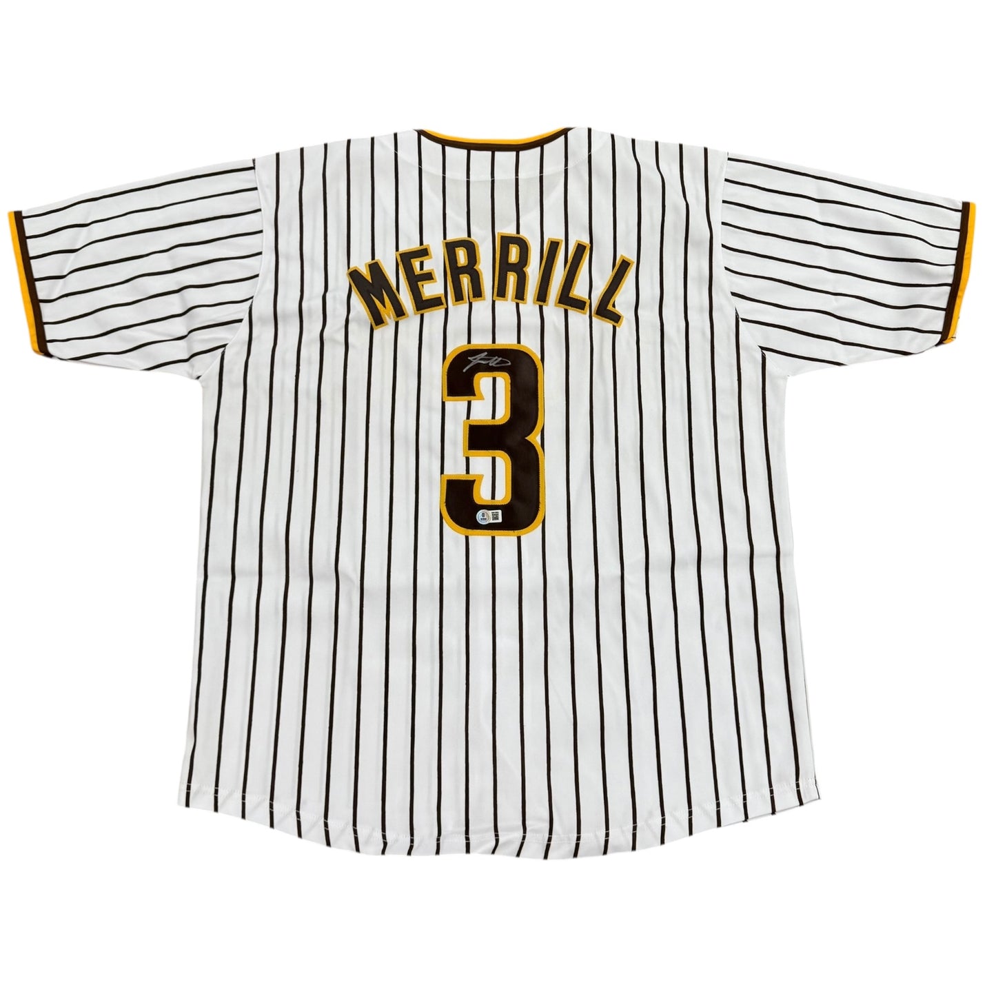 Jackson Merrill Autographed San Diego (White Pinstripe #3) Custom Jersey - Beckett