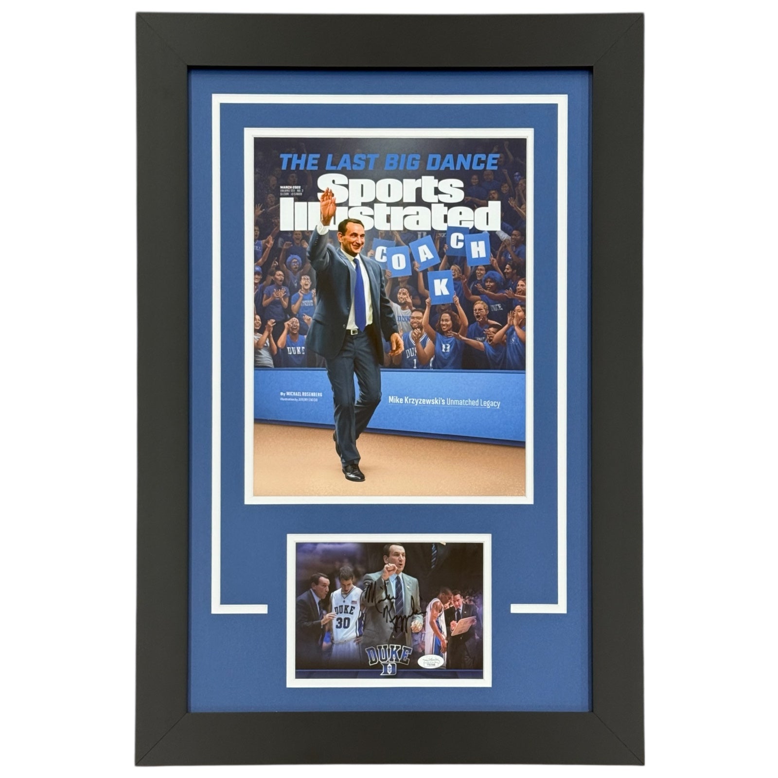 Mike Krzyzewski Autographed Duke Blue Devils Sports Illustrated 11x14 Poster Deluxe Framed with Signature - JSA