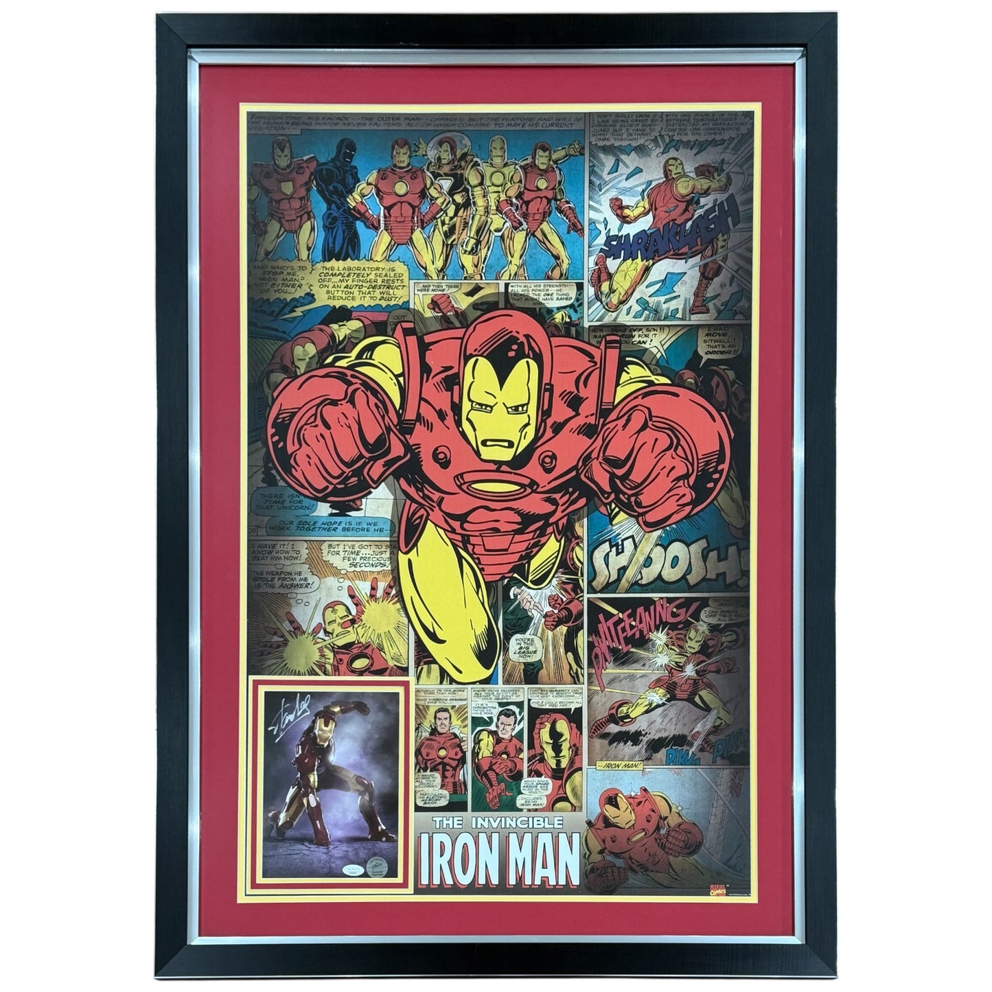 Stan Lee Autograph Deluxe Framed with Ironman Cartoon Full-Size Poster - JSA