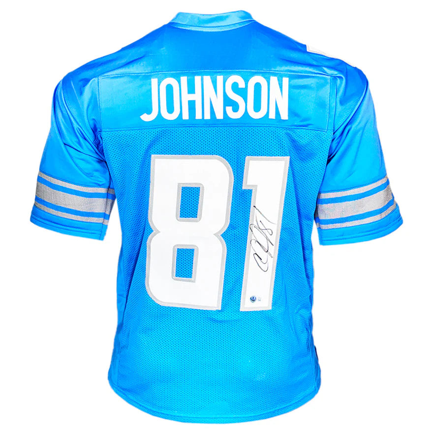 Calvin Johnson Autographed Detroit (Blue #81) Custom Jersey - JSA