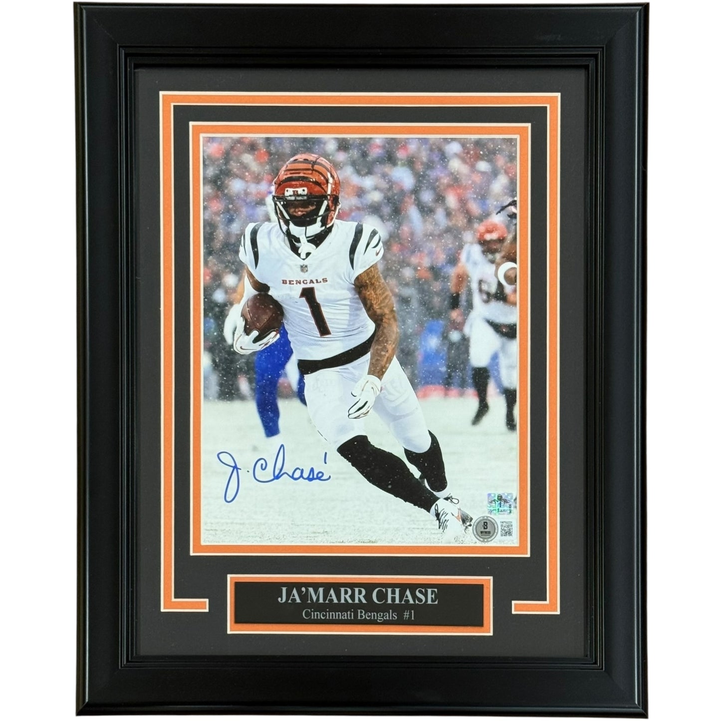 Ja'Marr Chase Autographed Cincinnati Bengals (Snow Game) Deluxe Framed 8x10 Photo - Beckett