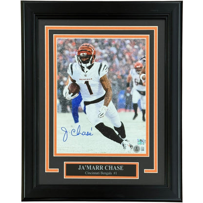 Ja'Marr Chase Autographed Cincinnati Bengals (Snow Game) Deluxe Framed 8x10 Photo - Beckett