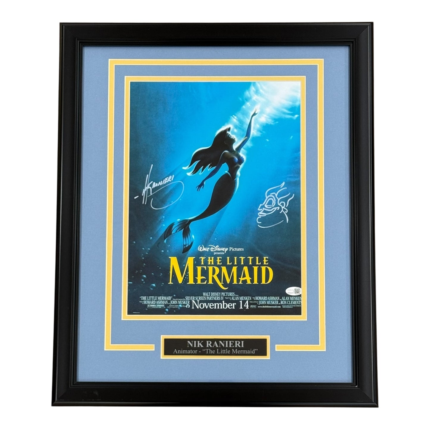 Nik Ranieri Autographed The Little Mermaid Animator Deluxe Framed 11x14 Poster with Original Ursula Sketch - JSA