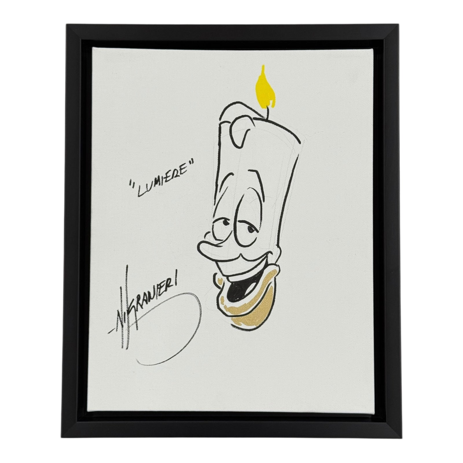 Nik Ranieri Autographed Beauty And The Beast Lumiere Original Artwork Sketch 11x14 Deluxe Framed Canvas - JSA
