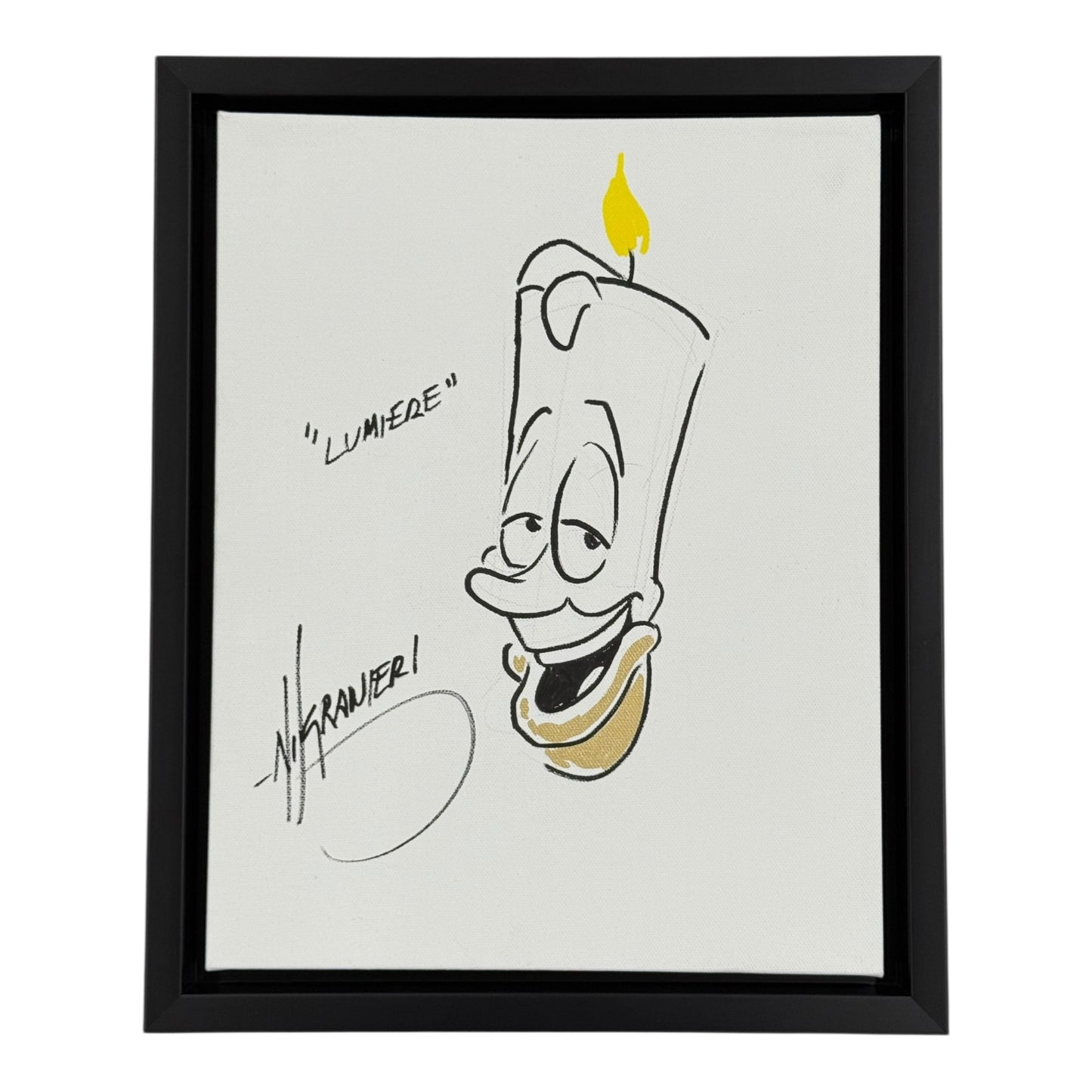 Nik Ranieri Autographed Beauty And The Beast Lumiere Original Artwork Sketch 11x14 Deluxe Framed Canvas - JSA