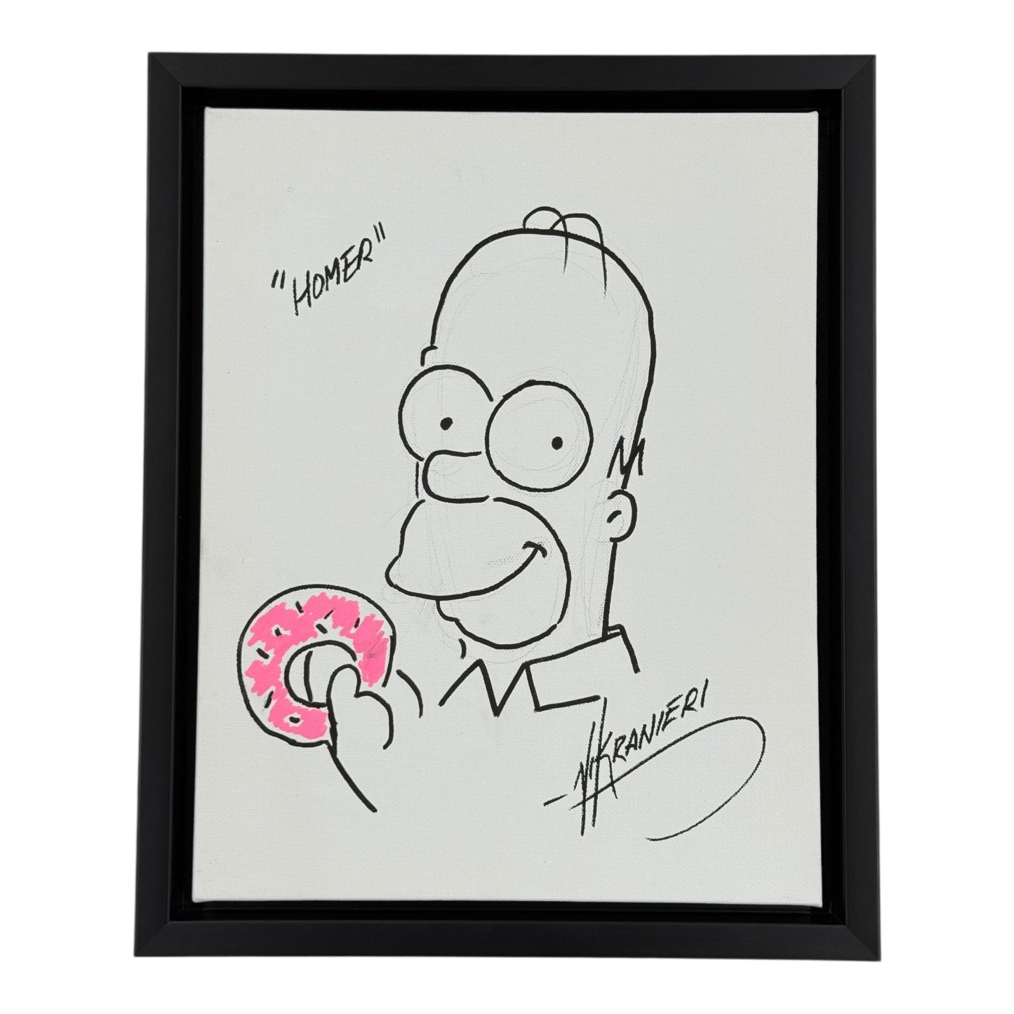 Nik Ranieri Autographed The Simpsons Homer Simpson Original Artwork Sketch 11x14 Deluxe Framed Canvas - JSA