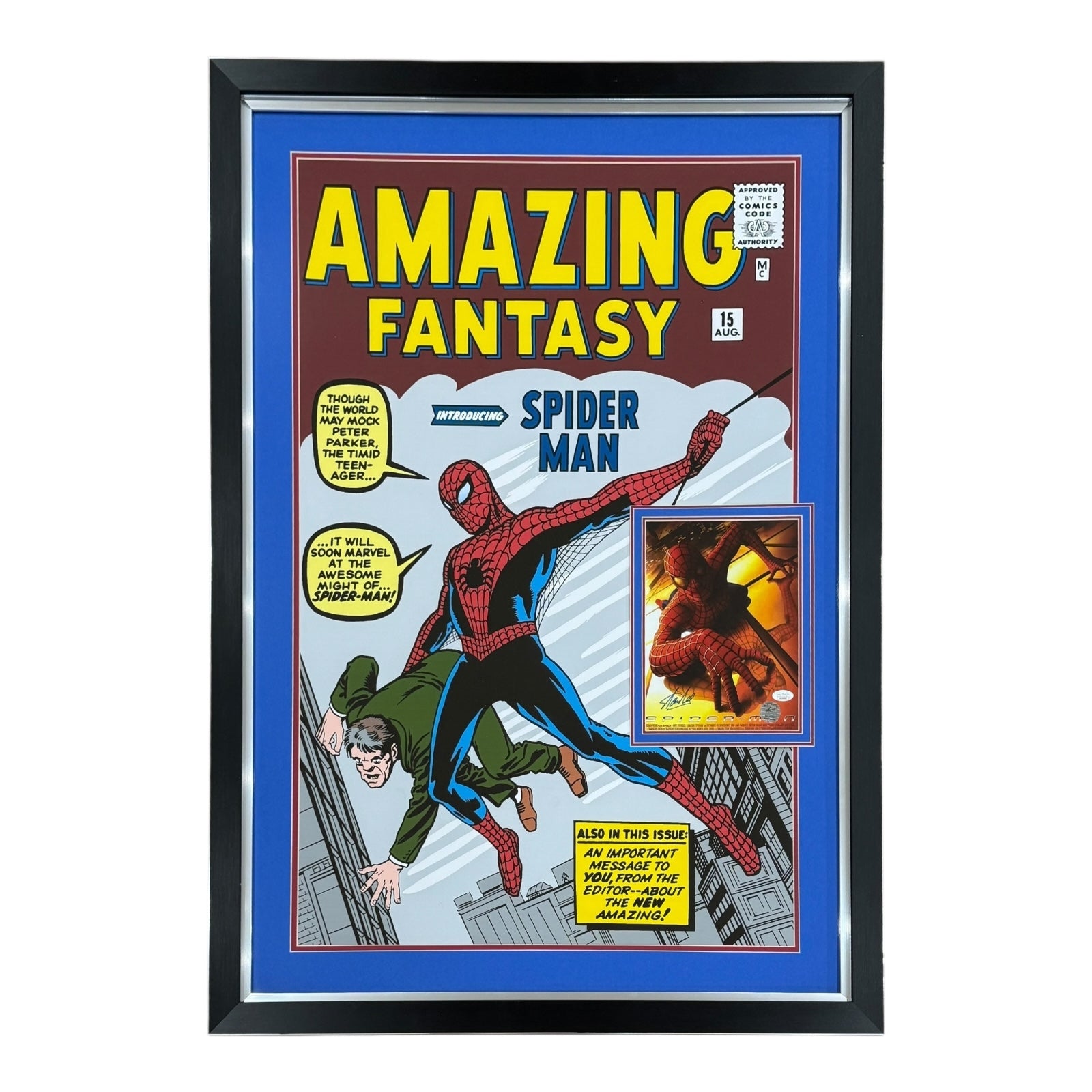 Stan Lee Autographed Amazing Spider-Man Comic Deluxe Framed Full-Size 24x36 Marvel Poster - JSA