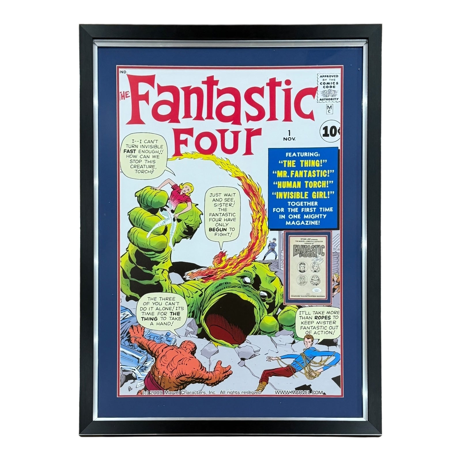 Stan Lee Autographed Fantastic Four Comic Deluxe Framed Full-Size 24x36 Marvel Poster - JSA